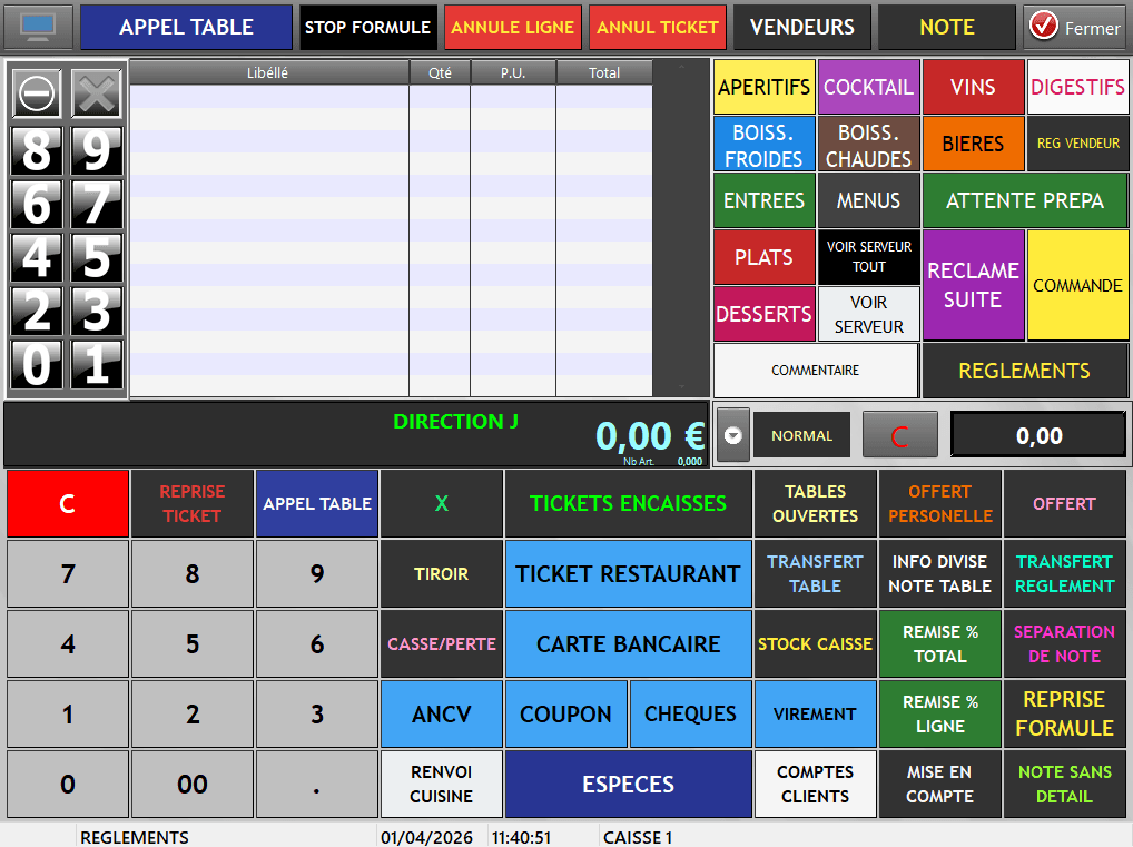 Interface Logic'S Encaissements - caisse tactile NF525